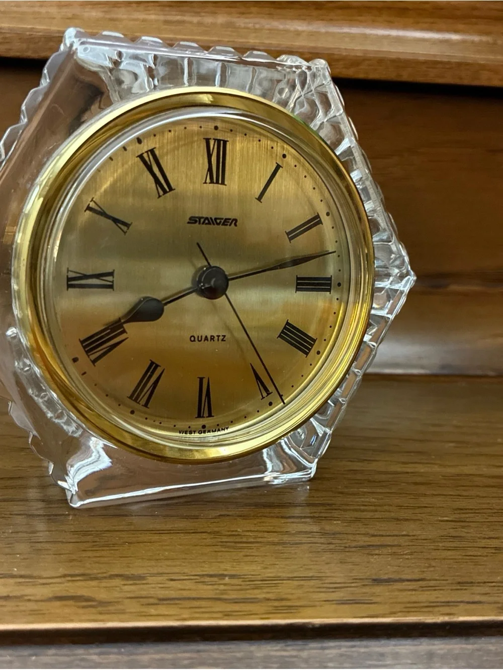 Staiger Quartz Lead Crystal Clock 3.75” Hexagon Desk Clock Germany Beautiful